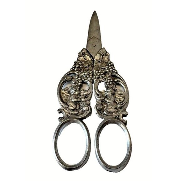 Vintage‎ 800 Silver Italy Fratelli Coppini Pan Grape Cherub Shear Scissors 64 GR - Picture 1 of 5